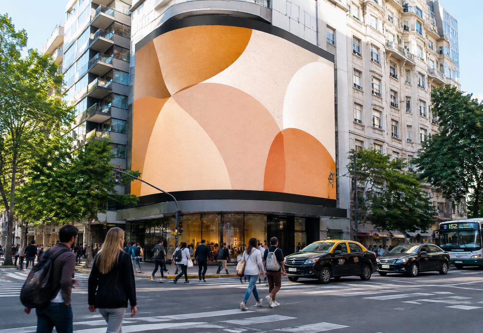 Pantalla LED exterior en una esquina activa de Buenos Aires